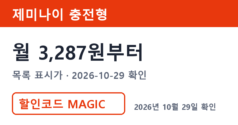 제미나이요금제 겜스고 제미나이 충전형 월 3,287원부터 할인코드 MAGIC